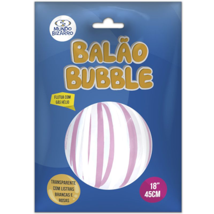 BALAO BUBBLE 45CM TRANSP.C/LISTR BCO/RS MUNDO BIZARRO *CP02