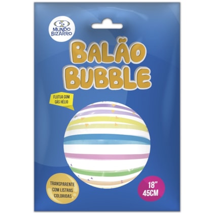 BALAO BUBBLE 45CM TRANSP.C/LISTR COLOR MUNDO BIZARRO *CP02