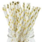 CANUDO PAPEL BCO/OURO BOLINHAS C/12 6X20CM MEGA ARTES