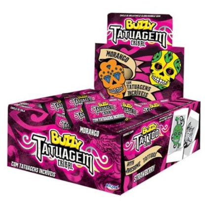 Chiclete Buzzy Tatuagem Tribal Morango c/90