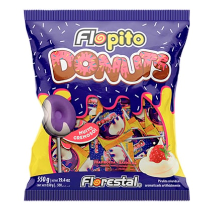 PIRULITO DE CORAÇÃO FLOPITO DONUTS FRANBOESA E BAUNILHA 550GR *CP03