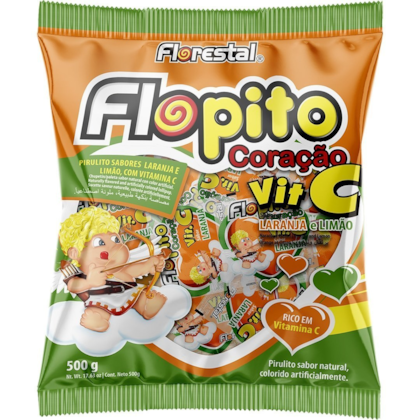 Pirulito de Coração Sabor Laranja e Limão C/50un - Flopito Vit-C