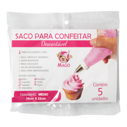 SACO P/ CONFEITAR DESC MEDIO C/5 MAGO *CP02